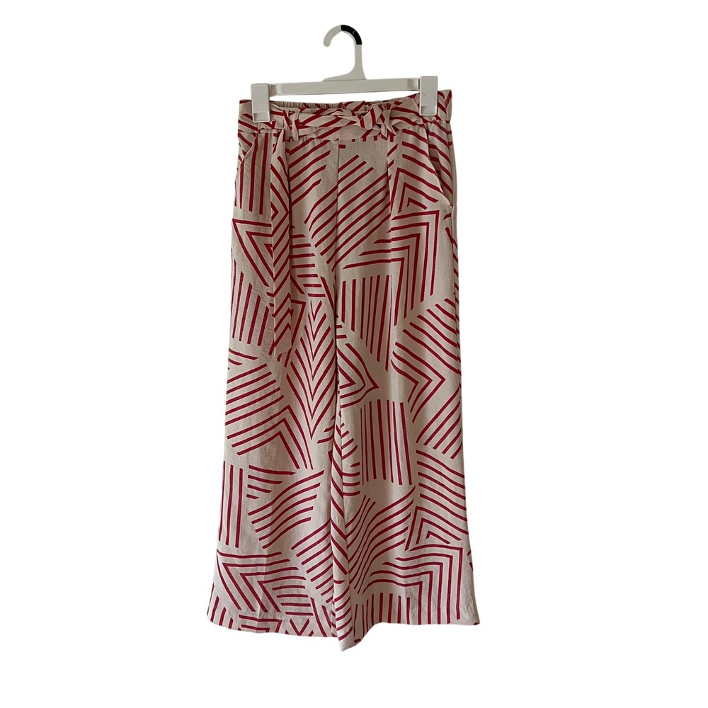 Jules + Leopold Wide Leg Pull On Pants Womens XS Red Geo Career Office Work Chic